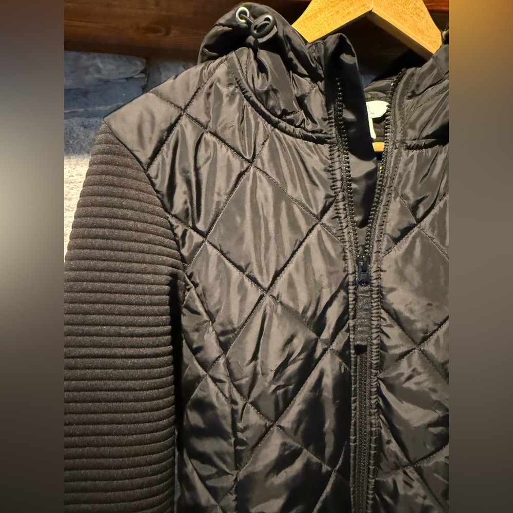 Black Quilted Jacket with Hood - Picture 2 of 5